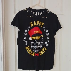 Zumba Fitness Black Holiday T-Shirt with Red and White Accents